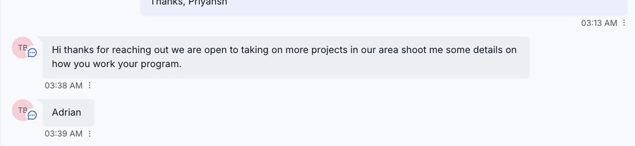 Cold outreach reply from a contractor saying they are open to taking on more projects and asking for details